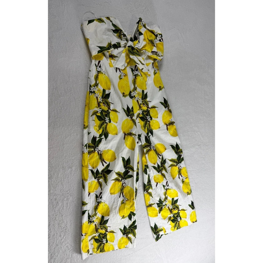 English Factory Jumpsuit Womens S White Yellow Lemon Print Tie Strapless Knotted - Picture 2 of 13